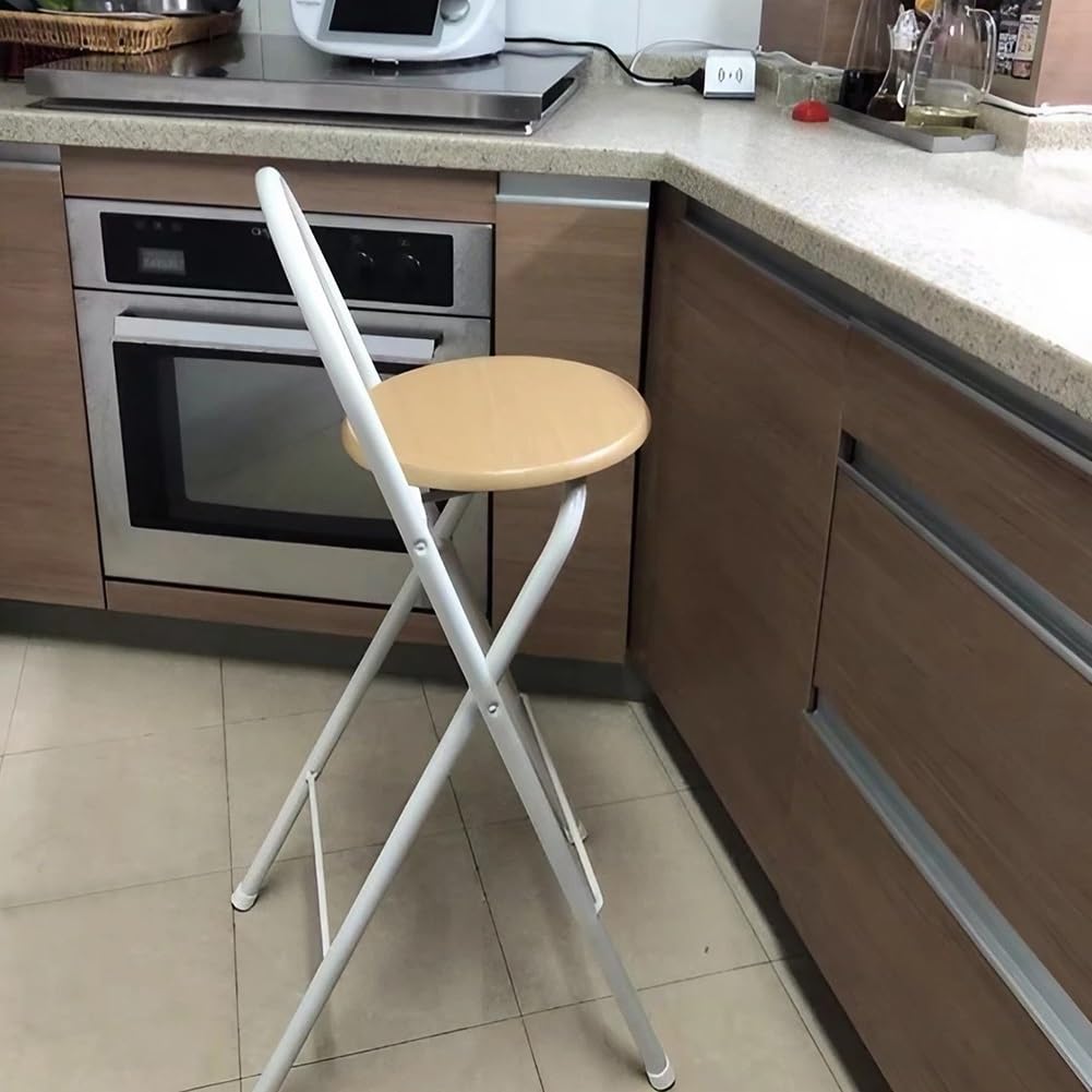 Opvouwbare Barkruk 60cm met Rugleuning en Hoes, Ronde Gevoerde Keuken Opvouwbare Hoge Kruk met Voetsteun, Opvouwbare Hoge Stoel voor Café Thuis, Ontbijtstoel (Color : Khaki, Size : 60cm/24in