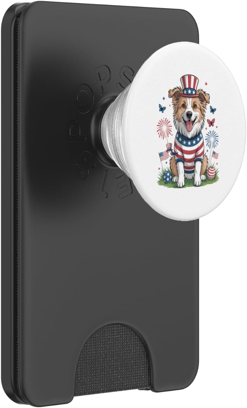 Patriotic Dog Uncle Sam Hat Fourth of July PopSockets PopWallet for MagSafe