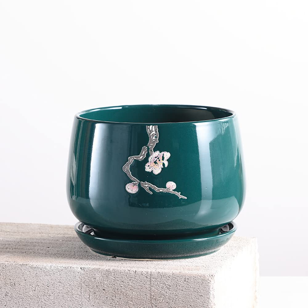 DFGHNBVC Planter Retro Succulent Planter Ceramic Planter Round Shape Succulent Planter Large Flower Pot Indoor And Outdoor Plant Pot For Succulents,B-17 * 14cm