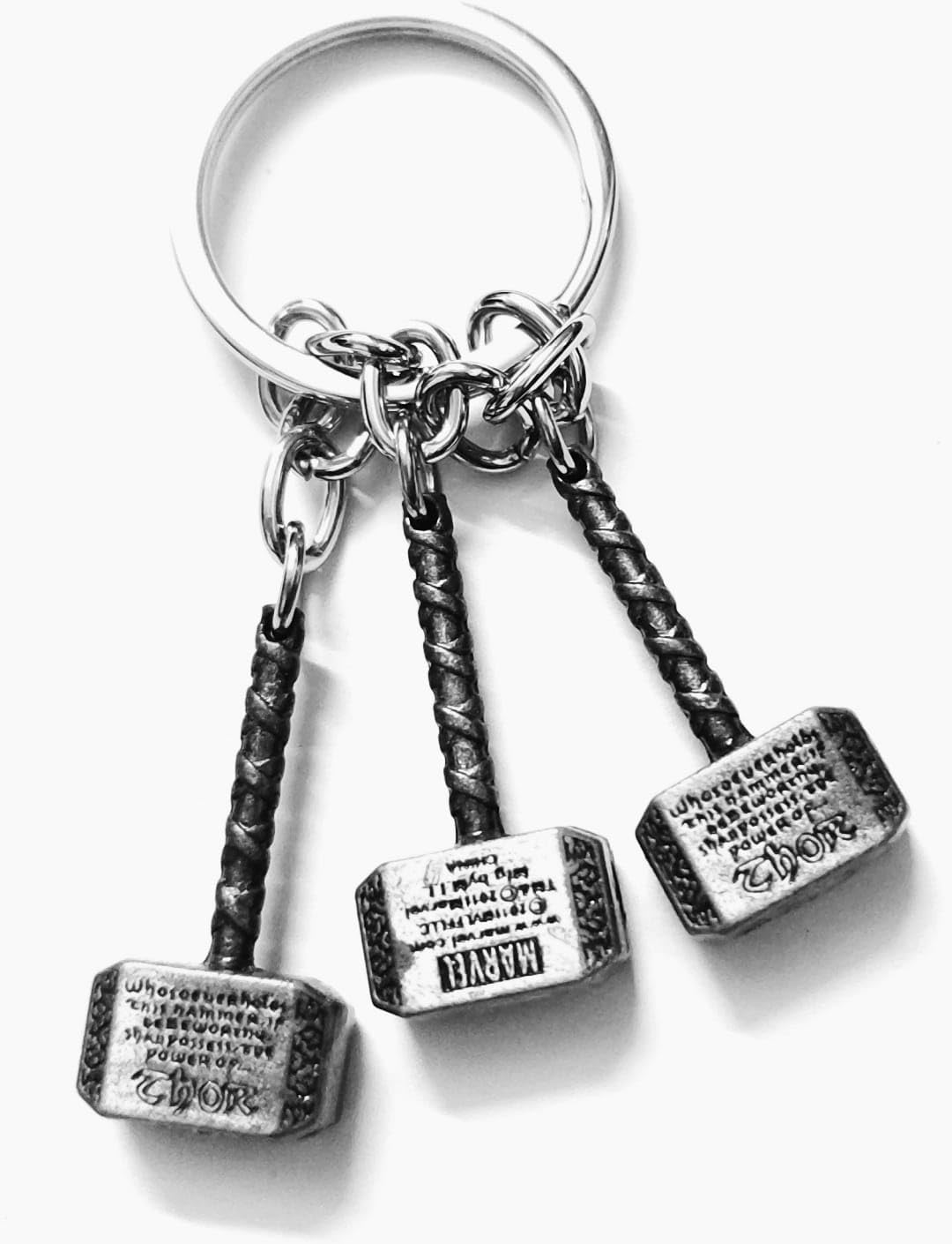 Tripple Thor Hammer Keychain & Keyring For Bike | Tripple hammer KeyChain Gift for birthday (Silver)-image-0