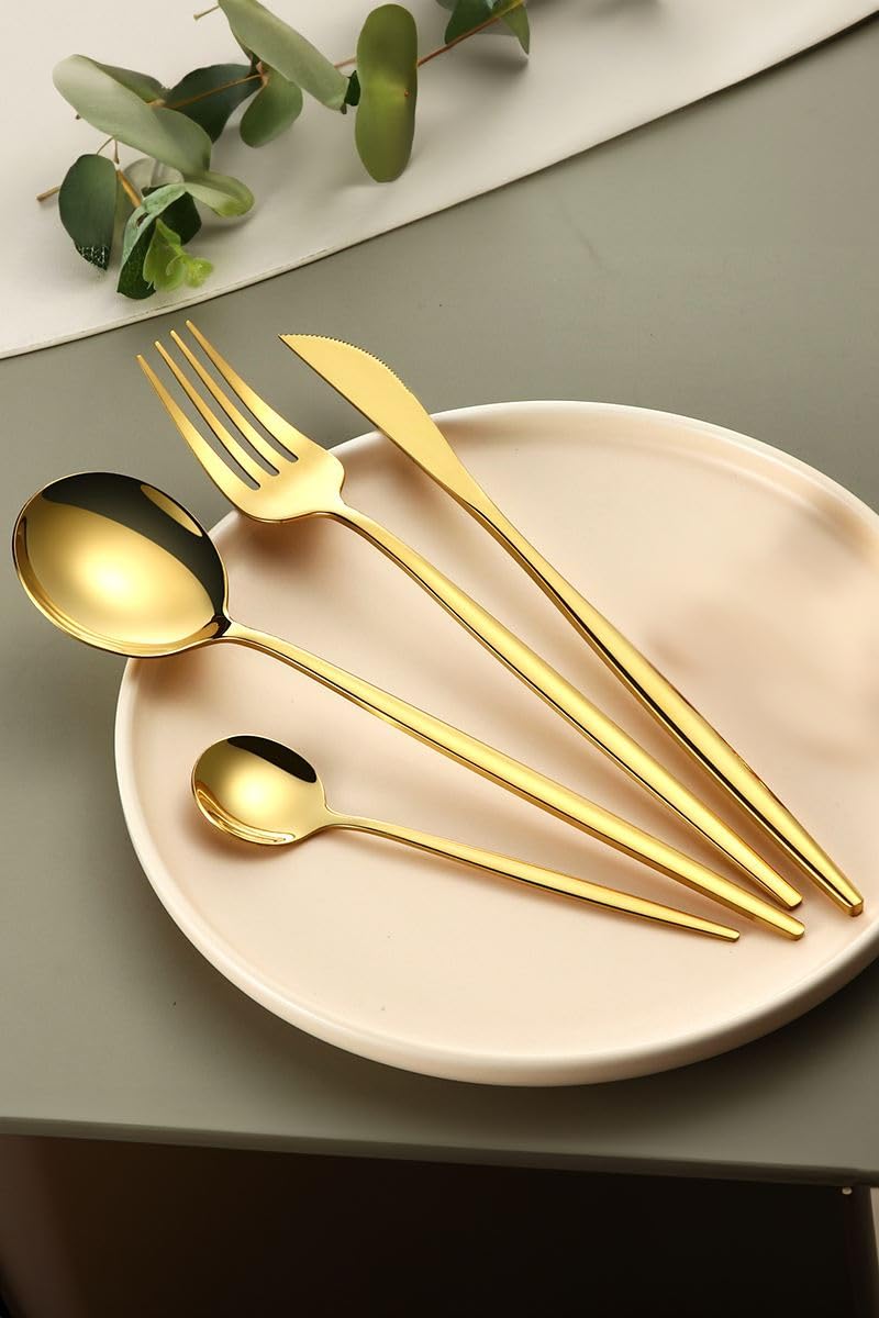 410 Çelik 24 Parça Gold Yemek Kaşık Çatal Bıçak Seti cin518sr