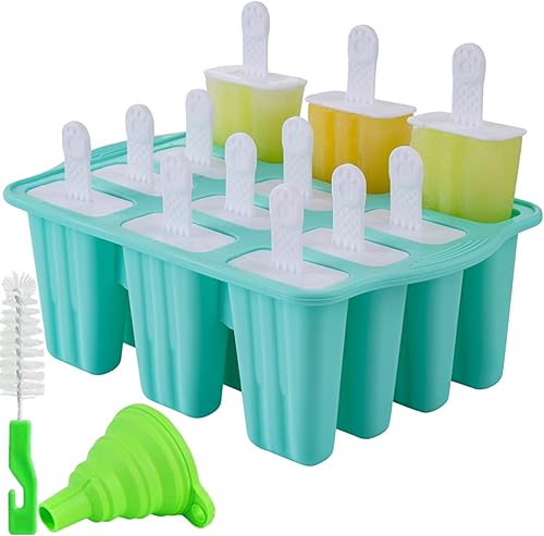 Moldes para paletas, 12 moldes de silicona para paletas de hielo, de silicona, sin BPA, reutilizables, de fácil liberación (12 cavidades, verde)