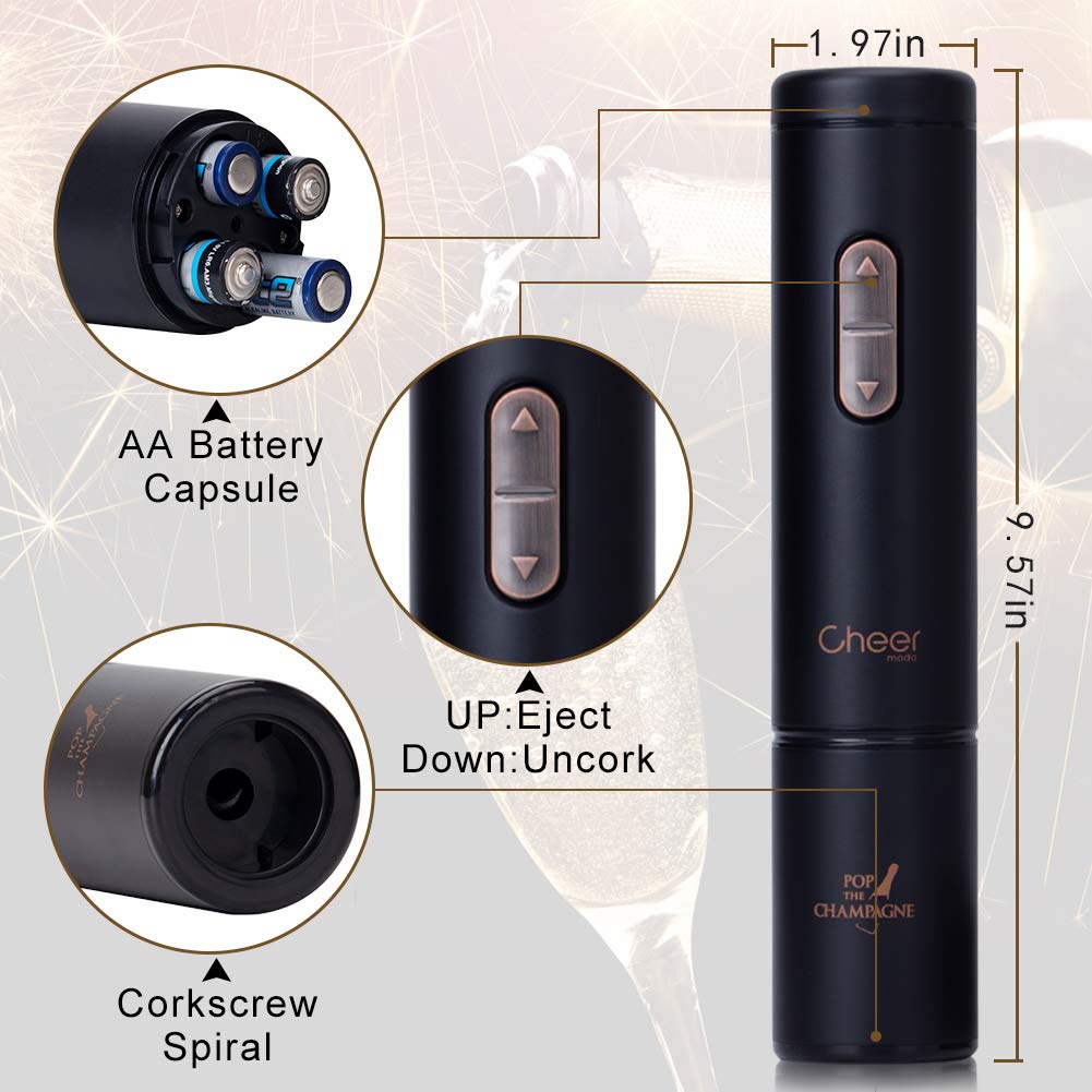 Abridor de vino, sacacorchos eléctrico para abrebotellas de vino, abridor de vino con cortador de papel de aluminio, batería inalámbrica de 4 AA no incluida, el mejor regalo para los 2