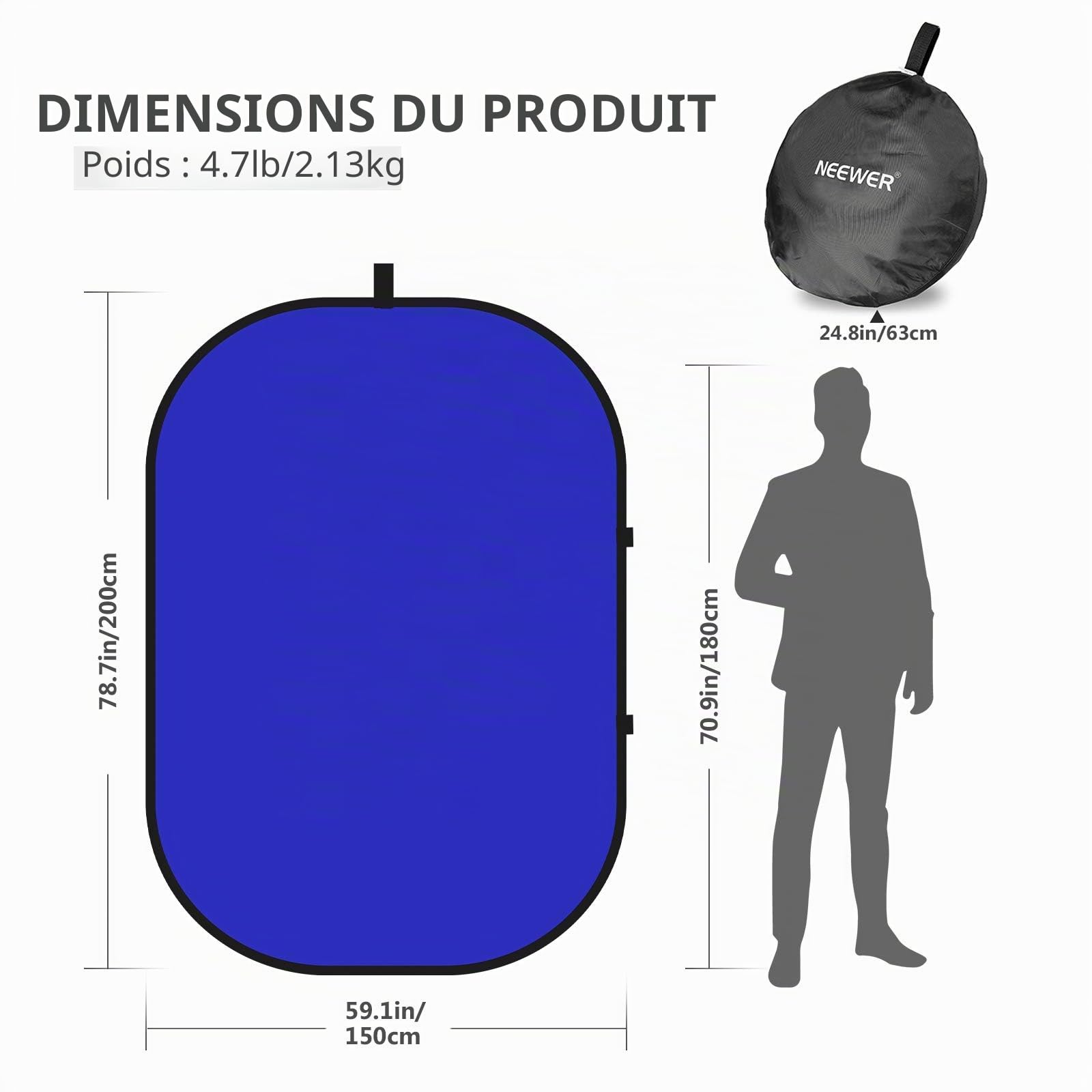 NEEWER Fond Chromakey Réversible Double Face Bleu et Gris,2 en 1