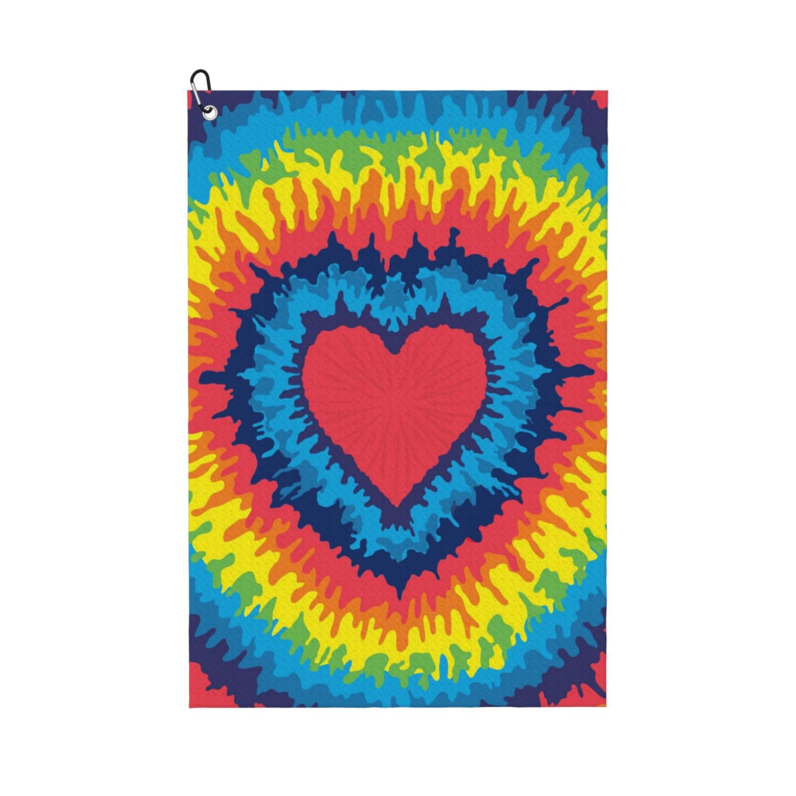 Hnnkloy Heart Love Rainbow Tie Dye, 16x24 in Portable Waffle Golf Towels with Carabiner Clip for Golf Bag
