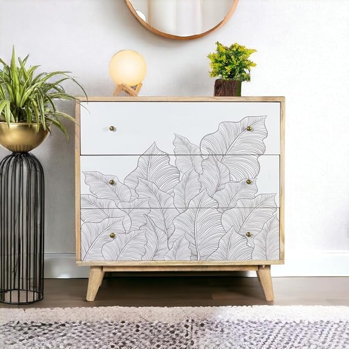 Image of Solid Wood Ranthambore Chest of Drawer | Dresser with 3 Drawers | Wooden Chest of Drawer | Chest of Drawers with Storage | Finish- Natural and White