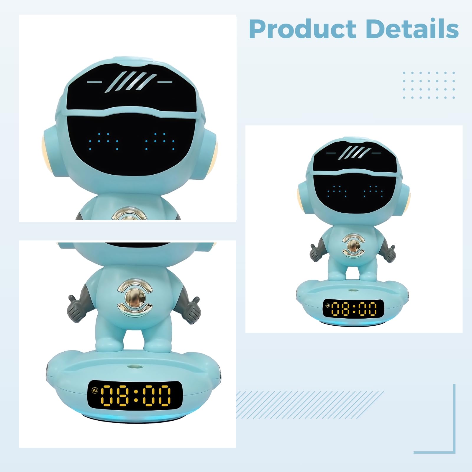 Altoparlante wireless Ai con assistente vocale, orologio digitale, funzione luce notturna, 1800 mAh, blu cielo