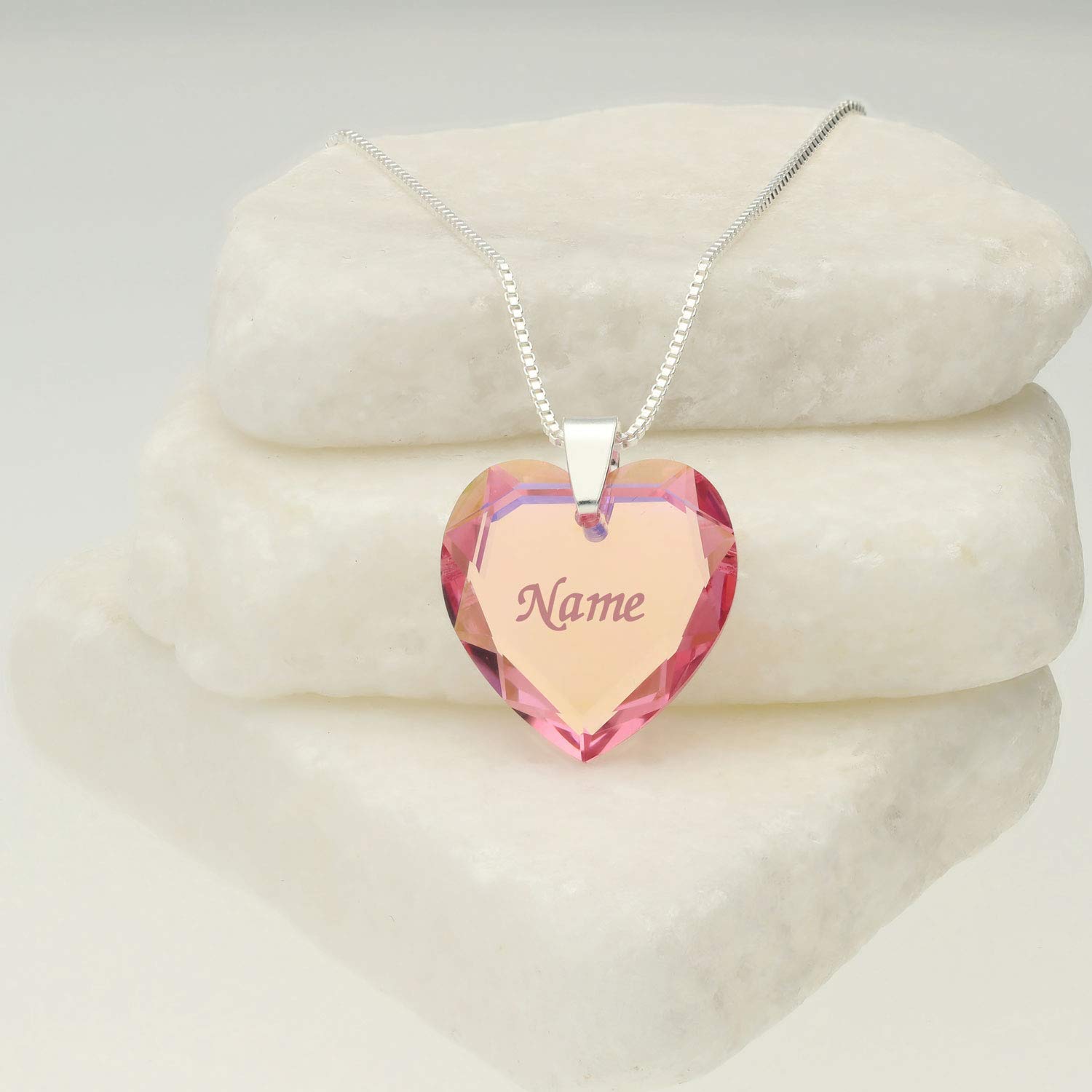 Individuelle Kinder Kette mit Rosa Herz erstellt mit Swarovski Elements Herz Anhänger personalisiert mit Namensgravur zum Kindergeburstag Geburt Kommunion oder Glücksbringer
