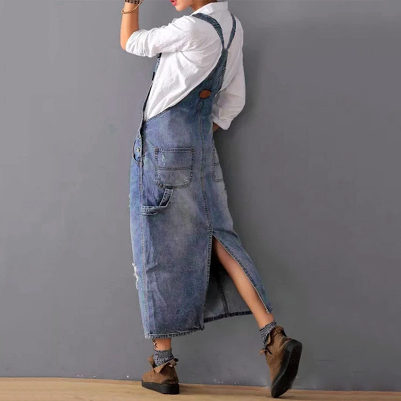 Vestito con Bretelle in Jeans da Donna Salopette Donna Jeans Lunga Elasticizzata Mini Abiti Estivi Gonna Abito Casual Versatile Cinturino in Denim