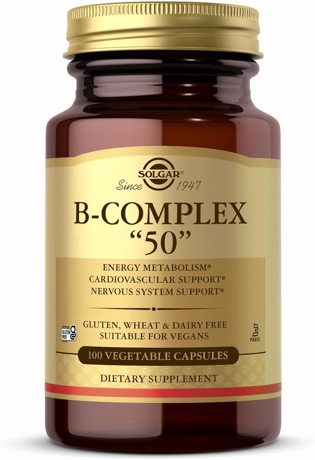 Solgar Vitamin B-Complex "50" | High Potency | 100 Vegetable Capsules | Supports Energy Metabolism and Immune Health | Non-GMO, Vegan, Gluten, Wheat & Dairy Free