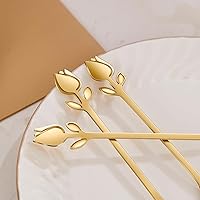 Vista 5 de Gold Tulip/Rose Handle 12-Pcs Mini Coffee Spoons Set - 6" Stainless Steel for Espresso, Tea, Dessert - Ideal for Demitasse & Small Servings Oro