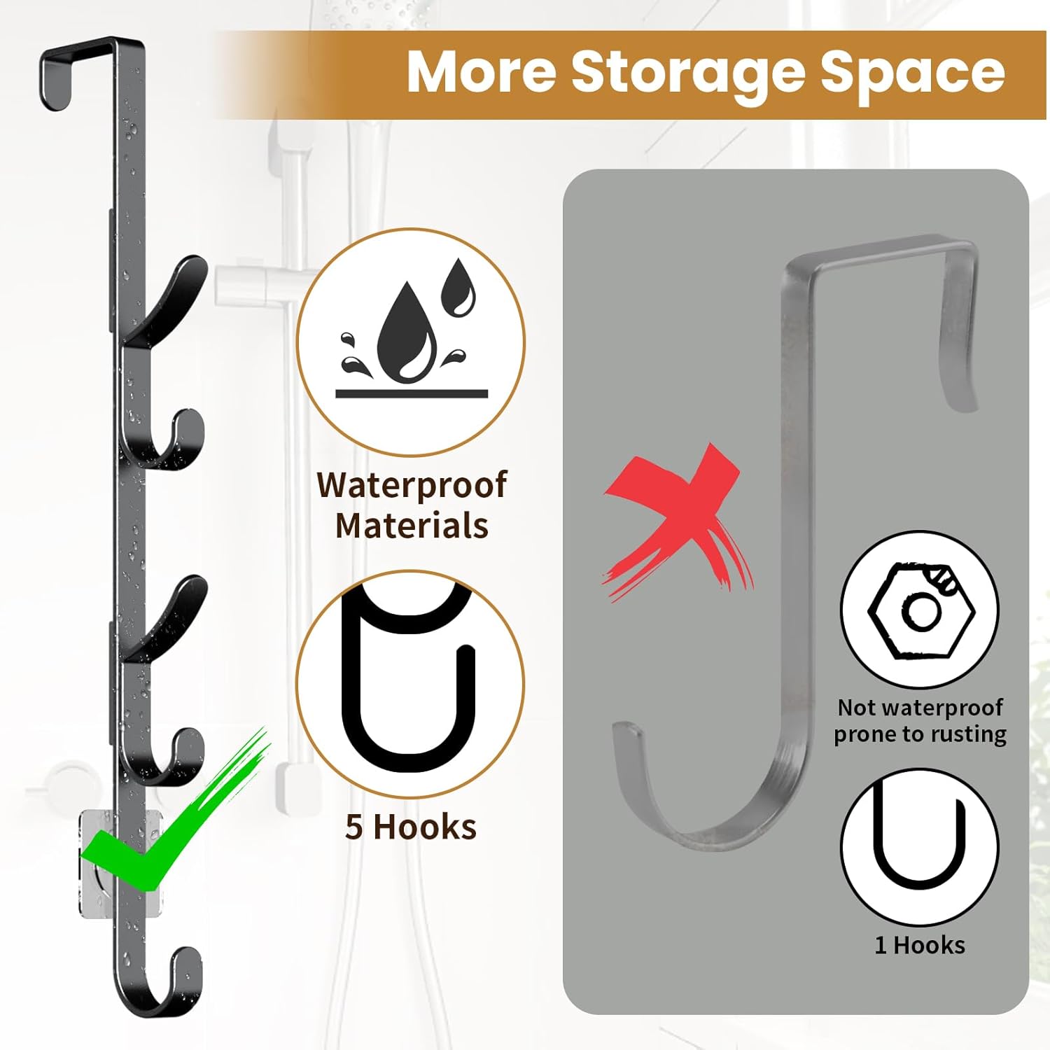 Over The Door Hooks, Metal Door Hooks for Hanging, Over The Door Purse Organizer for Door Coat Hanger, Back of Shower for Hanging Towel Rack Clothes, Hat, Bathroom, Closet (Black-2Packs)