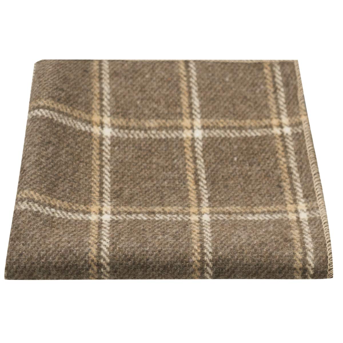 King & Priory Heritage Pecan Brown Check Pocket Square, Handkerchief