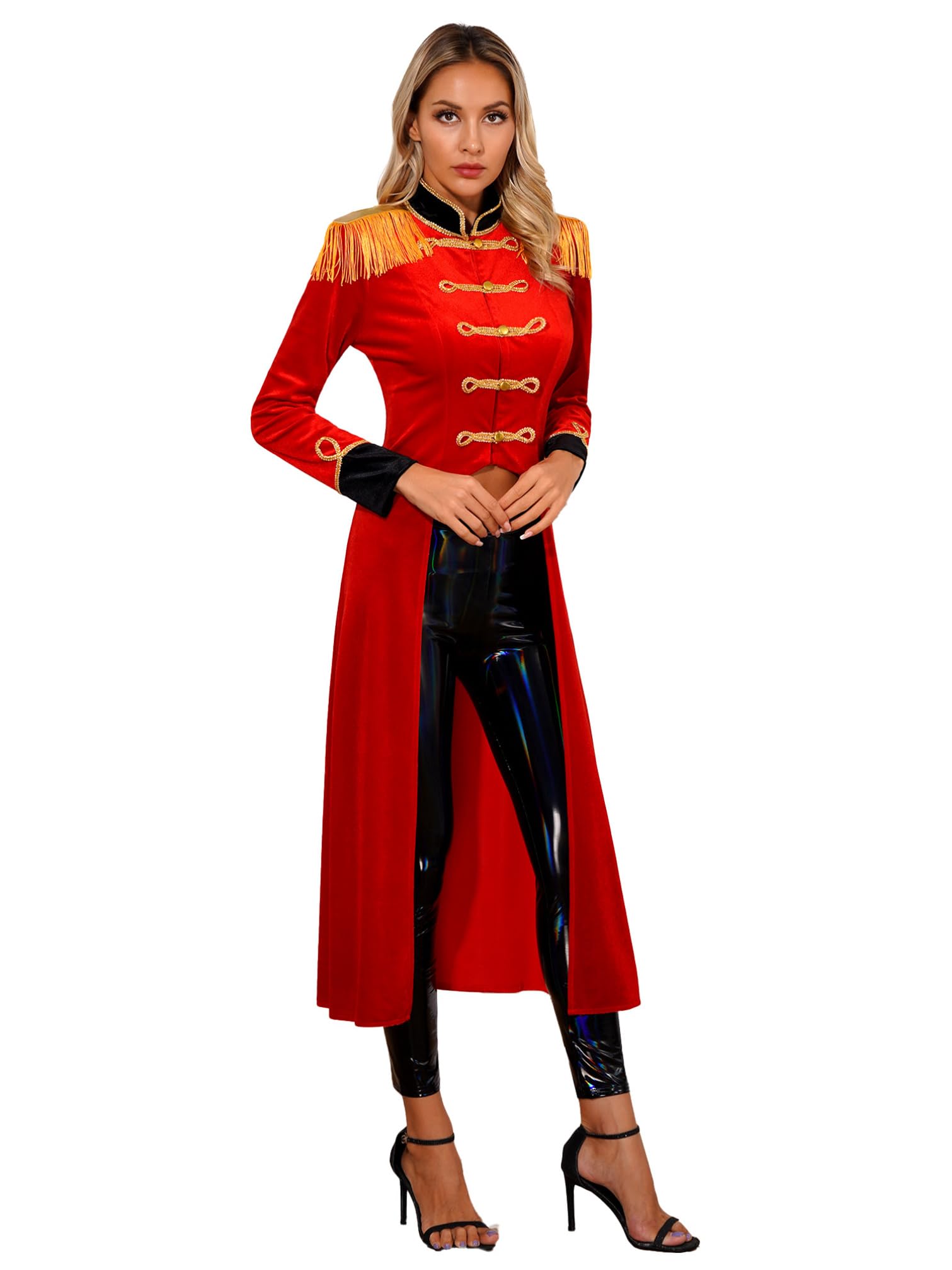 YiZYiF Costume Domatrice Circo Giacca da Circo da Donna Lungo Velluto Tailcoat Blazer Cappotto Smoking Costume Cosplay Festa di Halloween