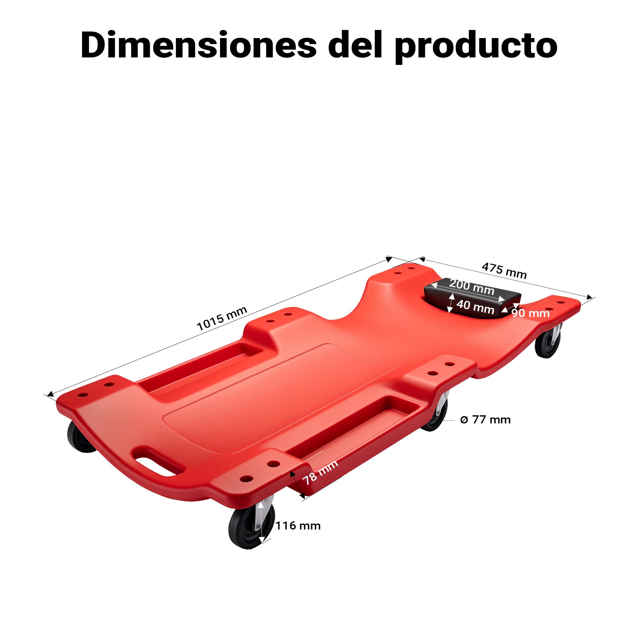 WilTec Camilla de Taller mecánico 103x50x10cm con Ruedas Montaje vehículos Taller Coches Trabajos mecánicos