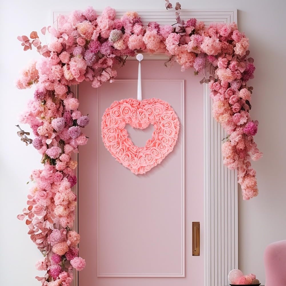 Couronne en forme de cœur pour porte d'entrée Décoration de Saint-Valentin 36 cm Rouge/orange/rose