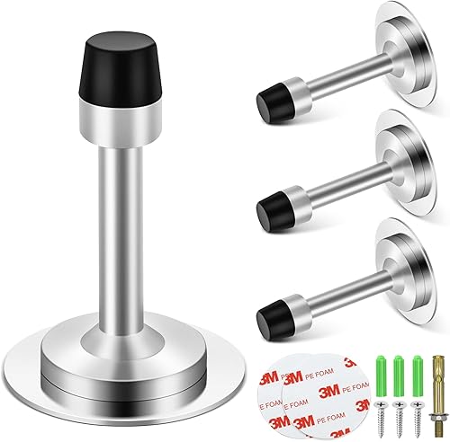 Paquete de 4 topes de puerta de 3.5 pulgadas, autoadhesivos, sin taladro, para parte inferior de la puerta con punta de parachoques de goma, topes