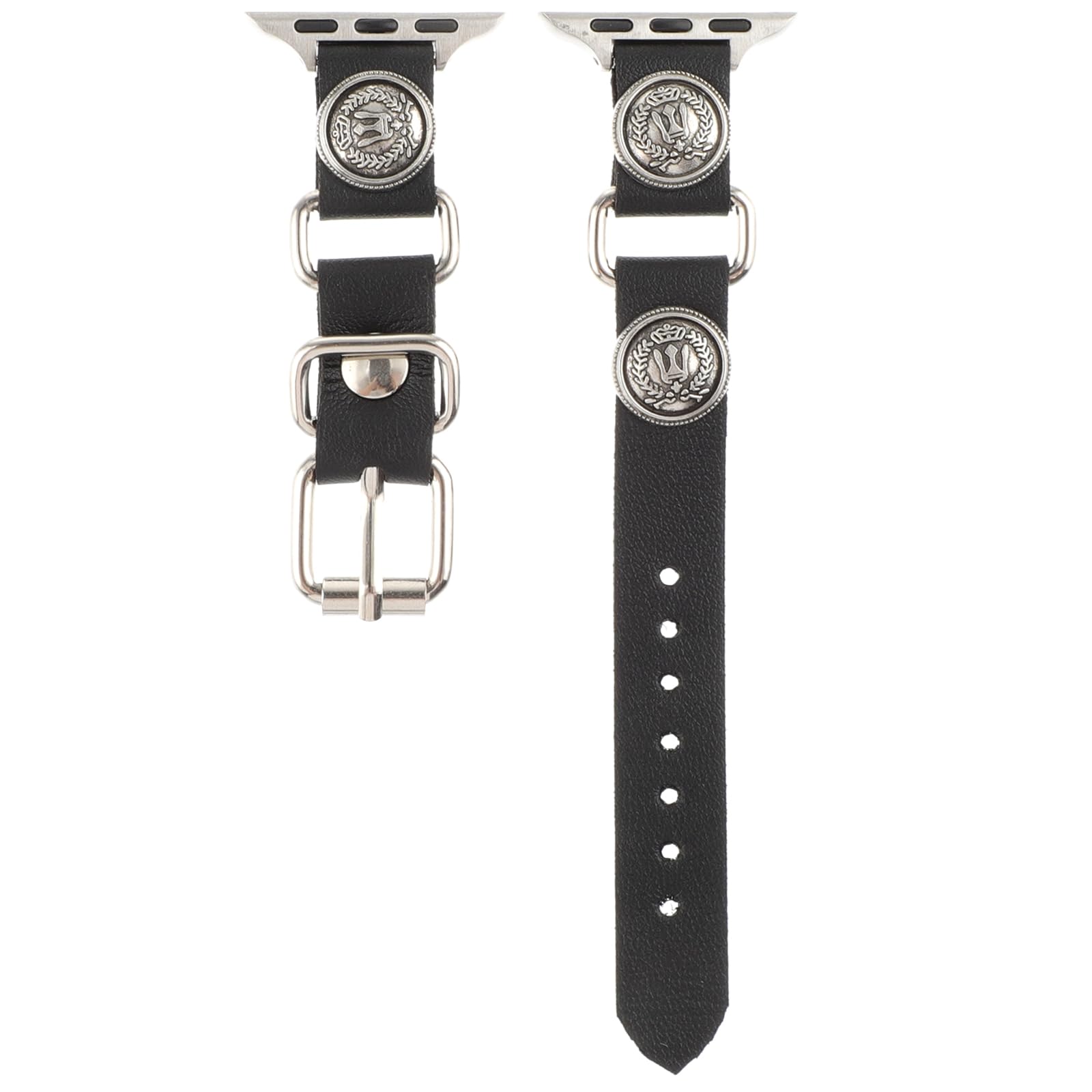 Punk Black Leather Bands Compatible with Apple Watch,Openwork Inlay Leather Bands for iWatch Series 8 7 6 5 4 3 2 1 SE Ultra,Cool Gothic Style Wrist Watches For Men Women 38mm40mm41mm
