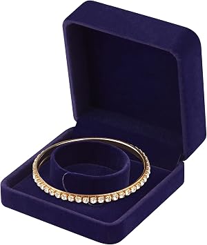 LETURE 4 Pieces Classic Velvet Bracelet Bangle Pendant Necklace Gift Box, Travel Jewelry Box Display Storage Case for Gift, Wedding, Engagement, Proposal, Birthday (4PCS Bracelet-BLUE)