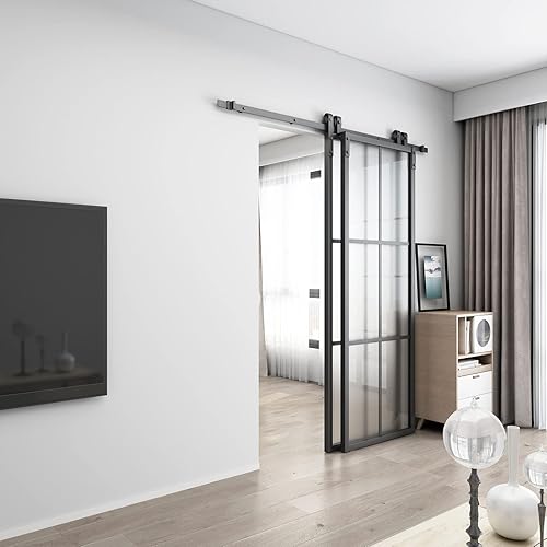 Miniatura 8 de BARNSMITH Bypass - Puerta de granero de vidrio doble de 60 x 84 pulgadas con kit de herramientas de montaje lateral de 6.6 pies, 2 juegos de puertas