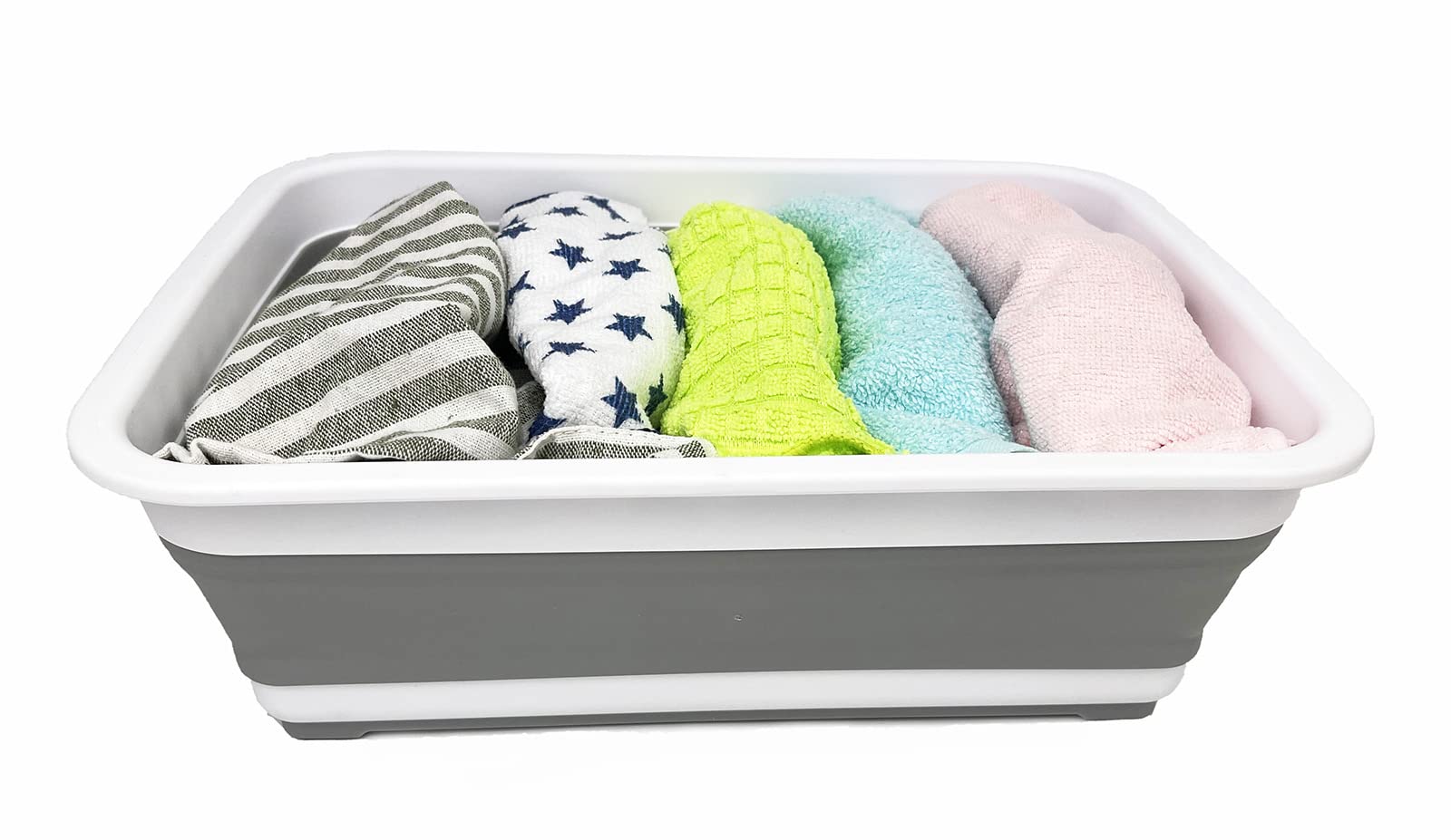 SAMMART Combo Zusammenklappbares Spülset, Eimer, Abtropfgestell, Geschirrwanne und Wäschekorb mit Griff – platzsparend, Camping-Set (Gray/Stahl Grau/Grau(4er-Set))