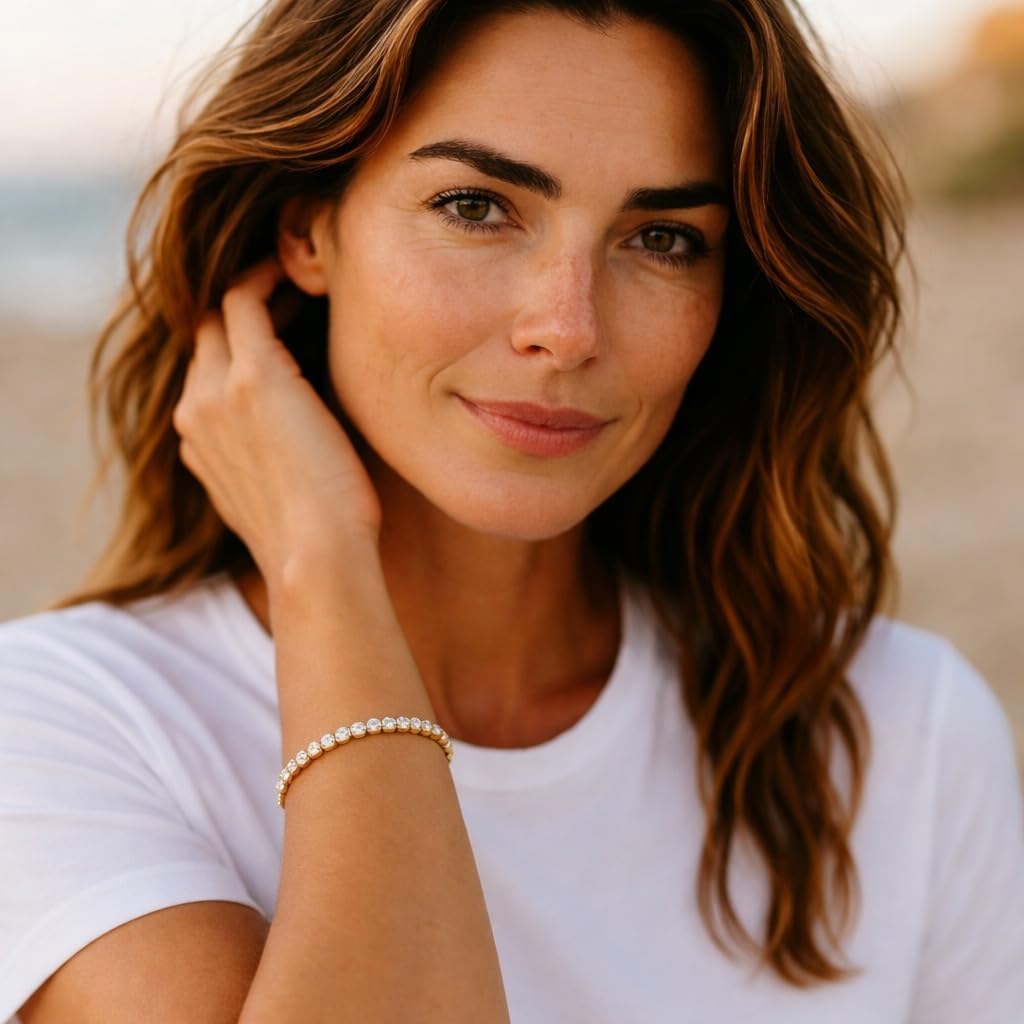 Tennis Bracelet for Women -18K Gold Plated 4 mm Cubic Zirconia stones | Size 6.5 - 7Inch Stainless steel Tennis Bracelet for Women - Gift Fashion Jewelry, Perfect for adding a touch of elegance to any outfit (Gold, 6.5 Inch) - Image 4