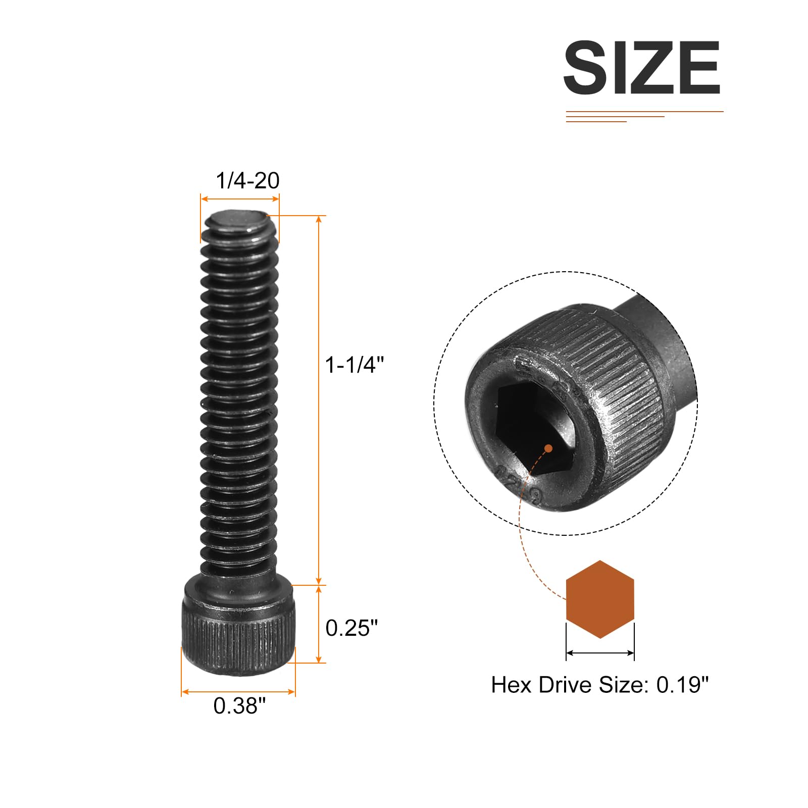 DTGN 1/4-20x1-1/4" śruby z łbem cylindrycznym, 25 sztuk 12,9 ze stali stopowej klasy śruba sześciokątna maszyna do wykańczania tlenku czarnego gwintu UNC w pełni gwintowany