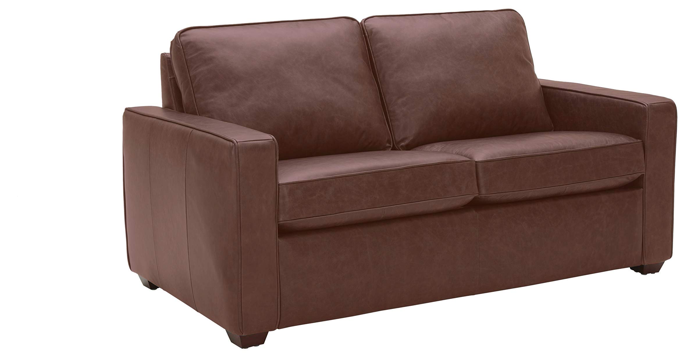 Amazon Brand – Rivet Andrews Contemporary Top-Grain Leather Loveseat Sofa, 67"W, Dark Brown