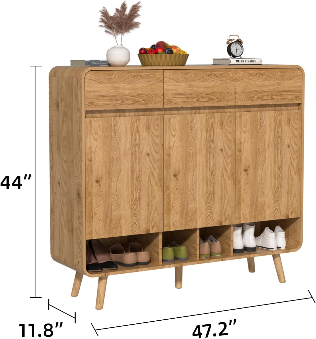 Shoe Cabinet with 3 Drawers and 4 Shelves, Entryway Storage for Shoes, Space-Saving Cabinet for Hallway, Living Room, Natural Oak Finish
