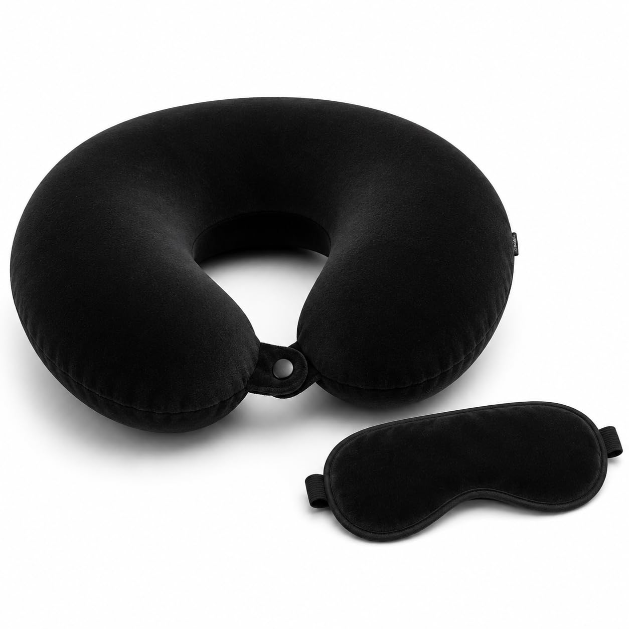 Travel Neck Pillow with Eye Mask, Soft Fiber Filled U Shape Neck Support Pillow for Airplane, Flight, Car, Train & Office, Adjustable Snap Button, Soft Velvet Fabric, Travel Pillow for Adults (Black)-image-33