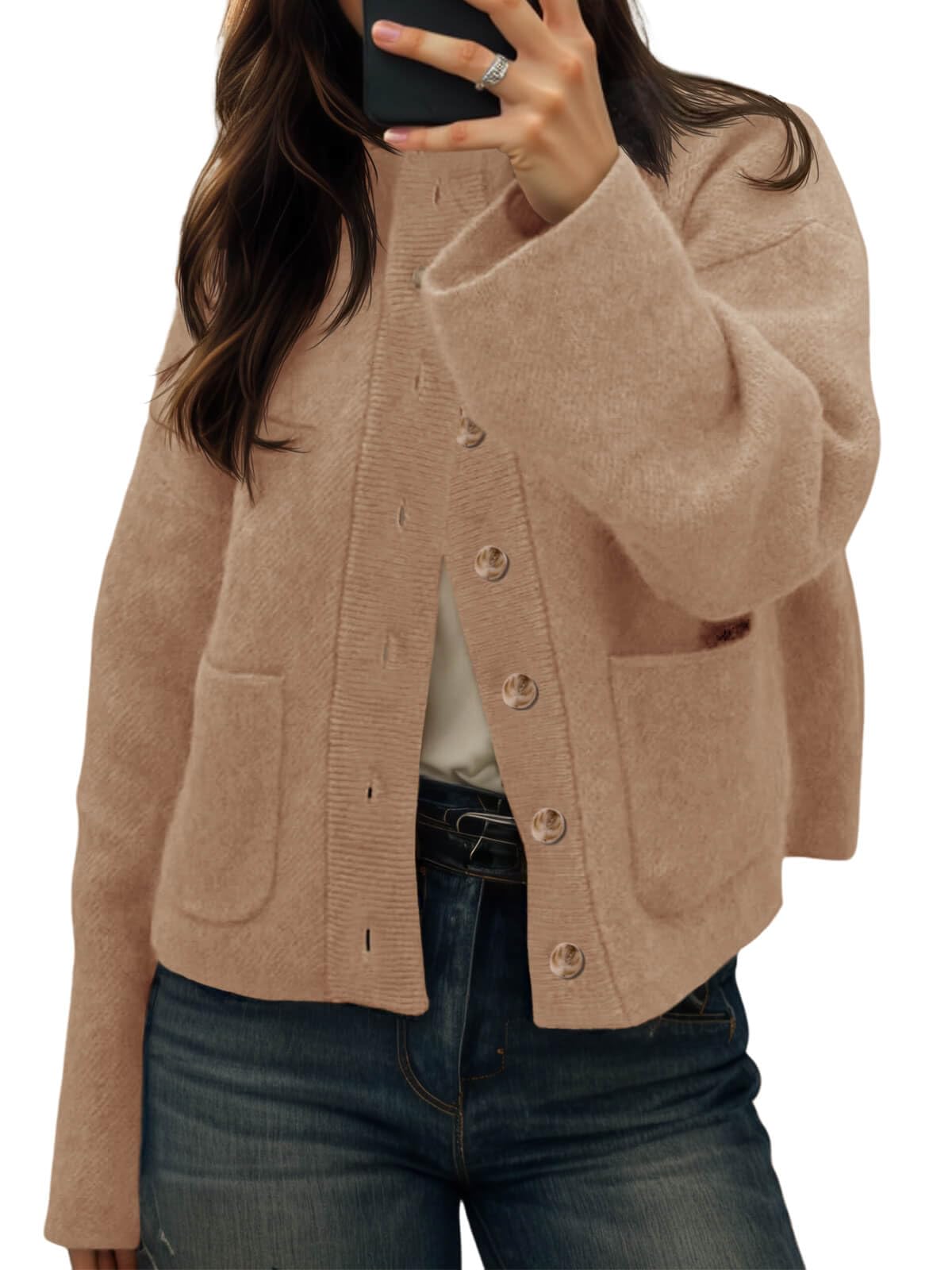 Cicy Bell Womens Chunky Knit Cardigan Sweaters Button Down Mock Neck Open Front Jacket Winter Casual Outerwear with