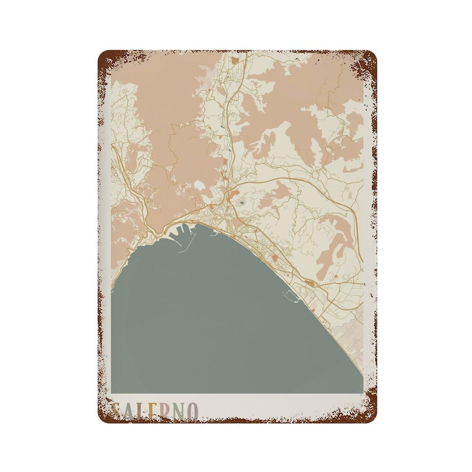 xiaoxiaoshen Salerno Map Italy Travel Gift Boho Wall Decor Art Metal Tin Poster Modern Home Decor Art Home Bar Shop Decorations Vintage Sign 40x30cm