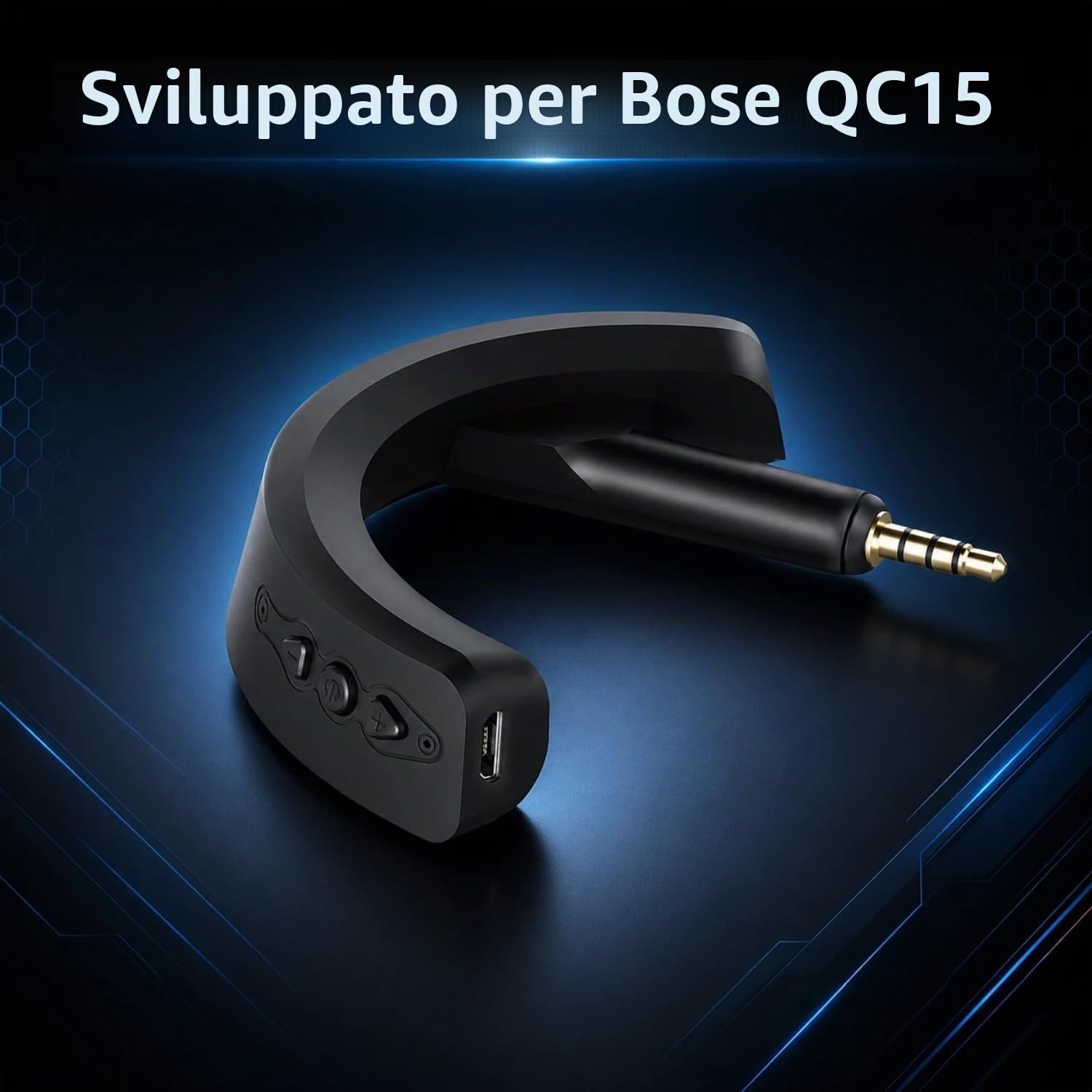 Adattatore Bluetooth per Bose QuietComfort 15, Nero | Aggiungi audio Bluetooth alle cuffie Bose QC15, con supporto AptX, microfono integrato e controlli del volume