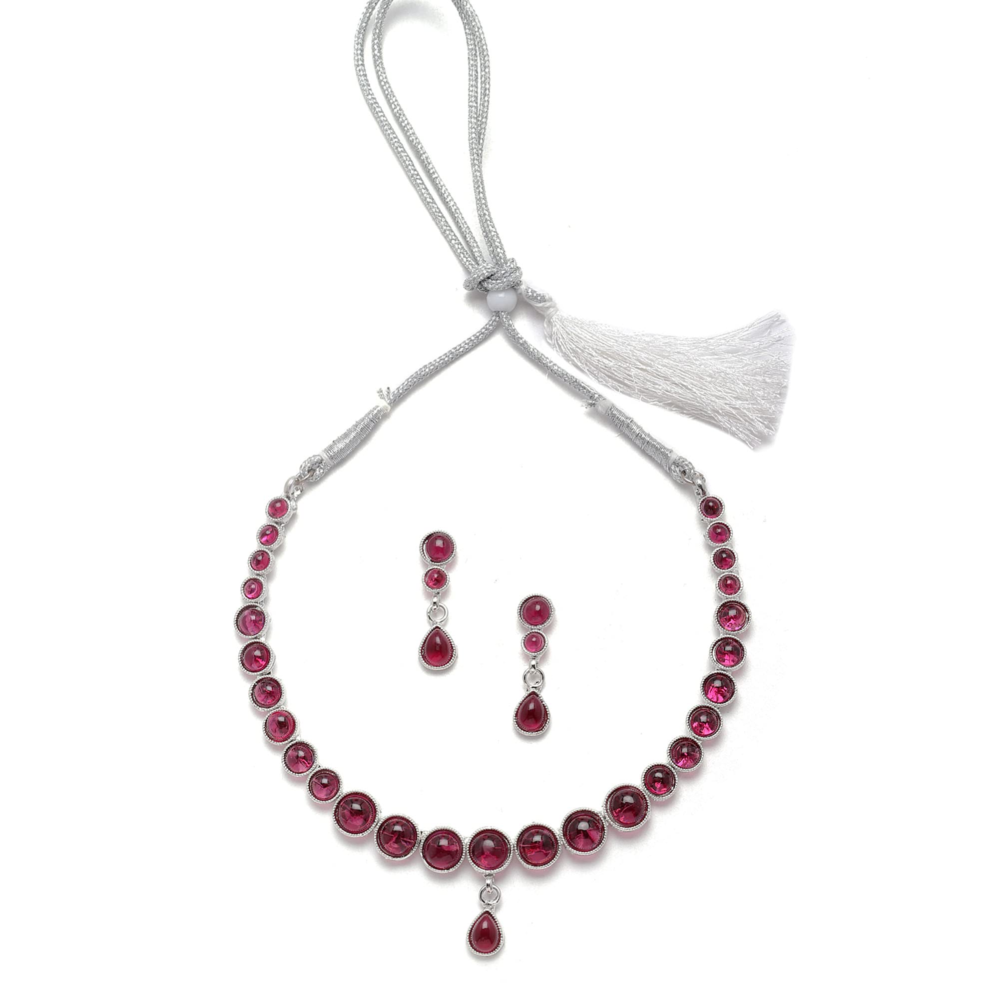 KENNICE Oxidised Silver-Plated Round American Diamond Studded Necklace with Earrings Jewellery Set for Girls and Women (B0C4YP16YZ) Amazon Price History, Amazon Price Tracker