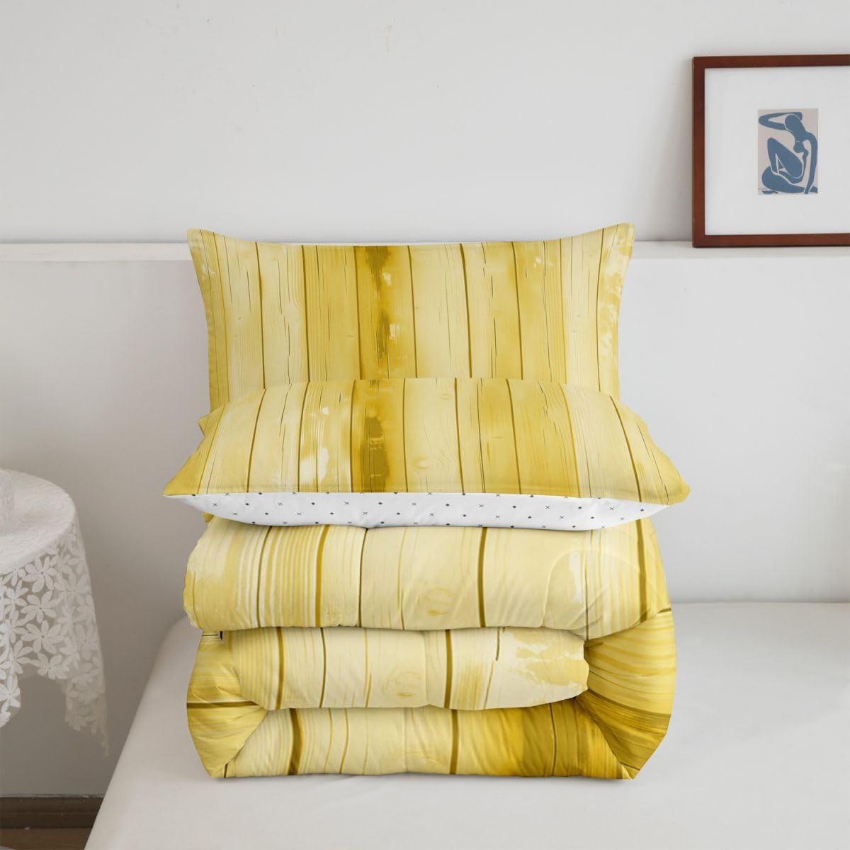 Homewish Nowoczesny geometryczny zestaw pościeli podwójny - zestaw pościeli z bali wzór wiejski zestaw kołder - dom wiejski styl vintage bez przykrycia kołdra z 2 poszewkami na poduszki