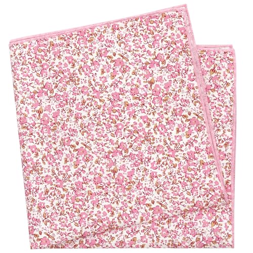 BELLUNO Printed Floral Cotton Pocket Square for Men Pink Daisy