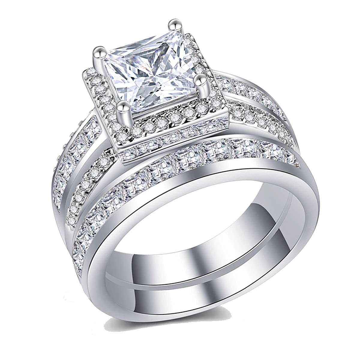 CEJUG 3Ct Princess Wedding Ring Set