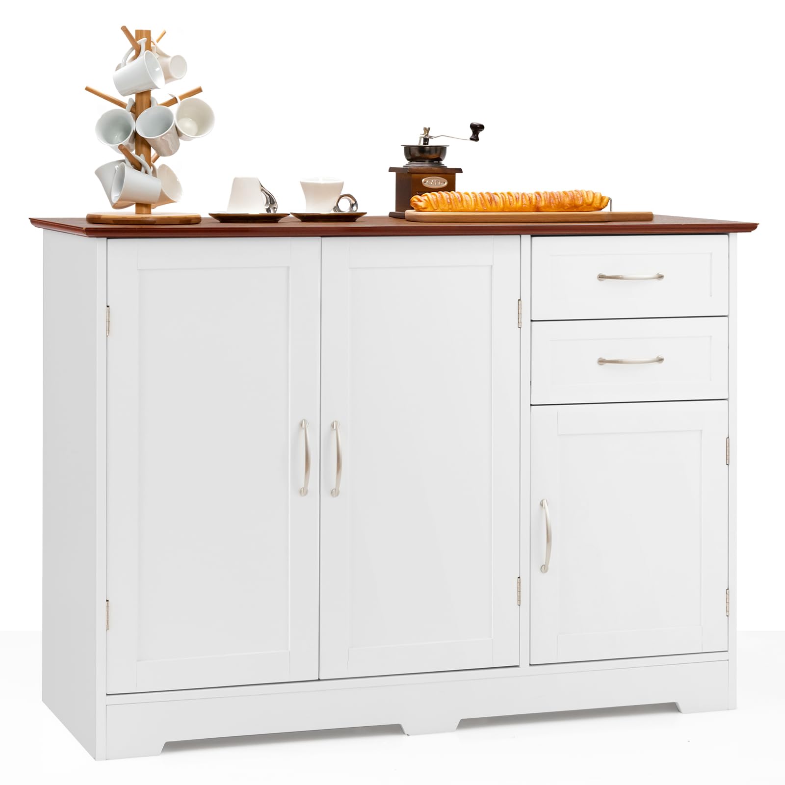 Armoire Rangement Bar à Eau - 116x50x40 Cm - Blanc - MDF - Étagère Ouverte