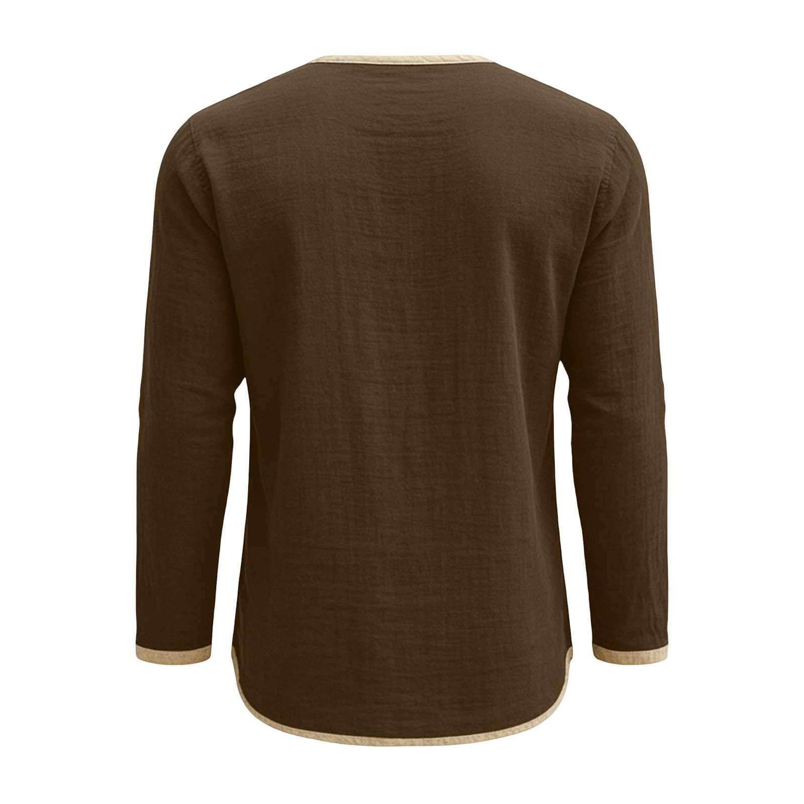 Chemise Homme Coton et Lin Été Sport Manches Longues Tee Shirt Décontracté Col Rond Boutonnée T-Shirts Respirant Grande Taille Top Quotidien Extérieure Mode Habit Fitness Haut