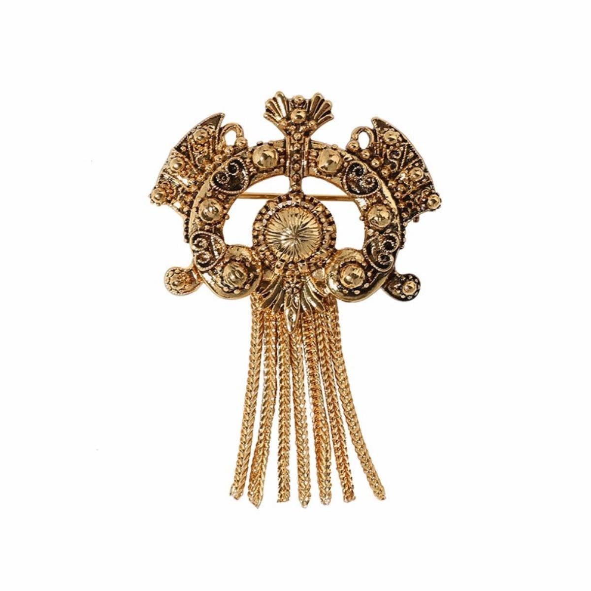 Yahoya Men's Gold Antique Color Fringed Court Brooch Vintage Jewelry For Banquet Blazer Accessories Wo's Party Anniversary Jewelry