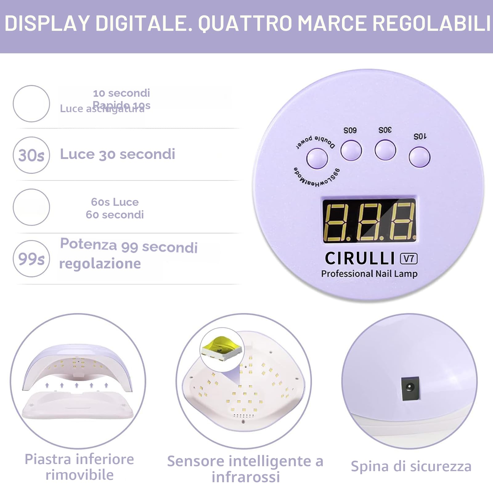 CIRULLI 168W Lampara uñas,Secador de Uñas Profesional Ultravioleta Con Pantalla LCD y Sensor Automático,Von 4 Temporizadores Para Manicura/Pedicure Nail Art en el Hogar y el Salón