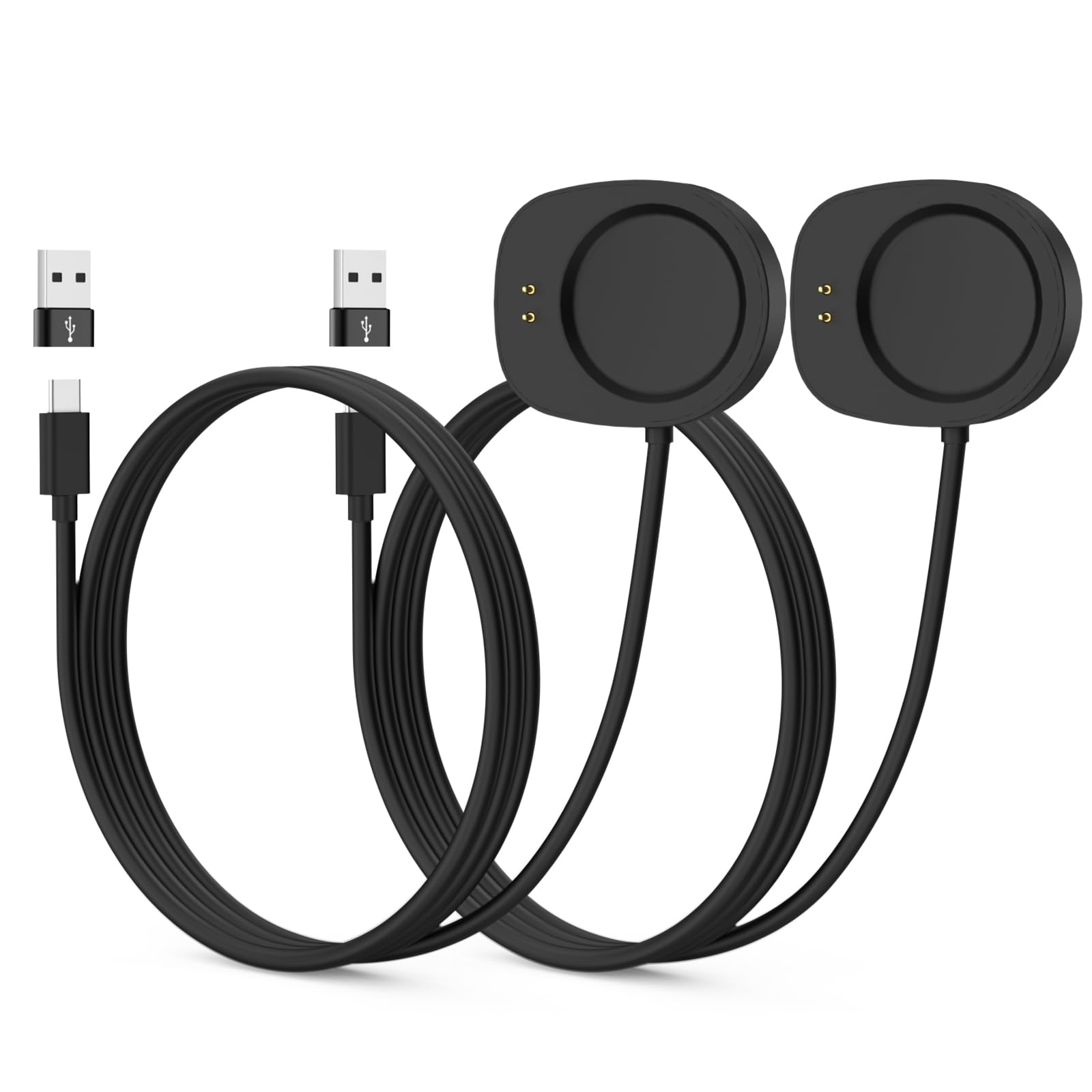 Base de Carga USB-C y USB-A Compatible con Amazfit T-Rex 3/3 Pro | Pack de 2, Cable de Carga de 1 m/3,3 pies, Cargador Magnético, Adaptador de USB-C a USB, Compatible con Balance 1/2/Helio