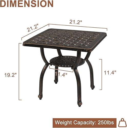 Miniatura 3 de VINGLI Mesa auxiliar de aluminio fundido de 22 pulgadas, mesa auxiliar de patio para todo tipo de clima, mesa auxiliar para patio, porche, terraza,
