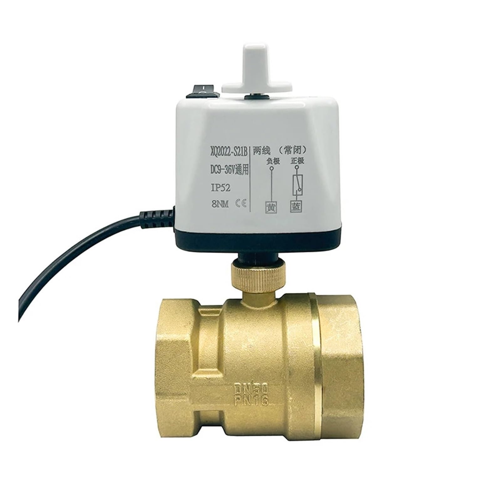 Vsppjyfg Dn40 1/2" 3/4" 1" 1-1/4" 1-1/2" 2" Motorized Ball Valve With Manual Switch 2-Wire Control Normally Closed Electric Ball Valve 2-Way(Open-12Vdc)
