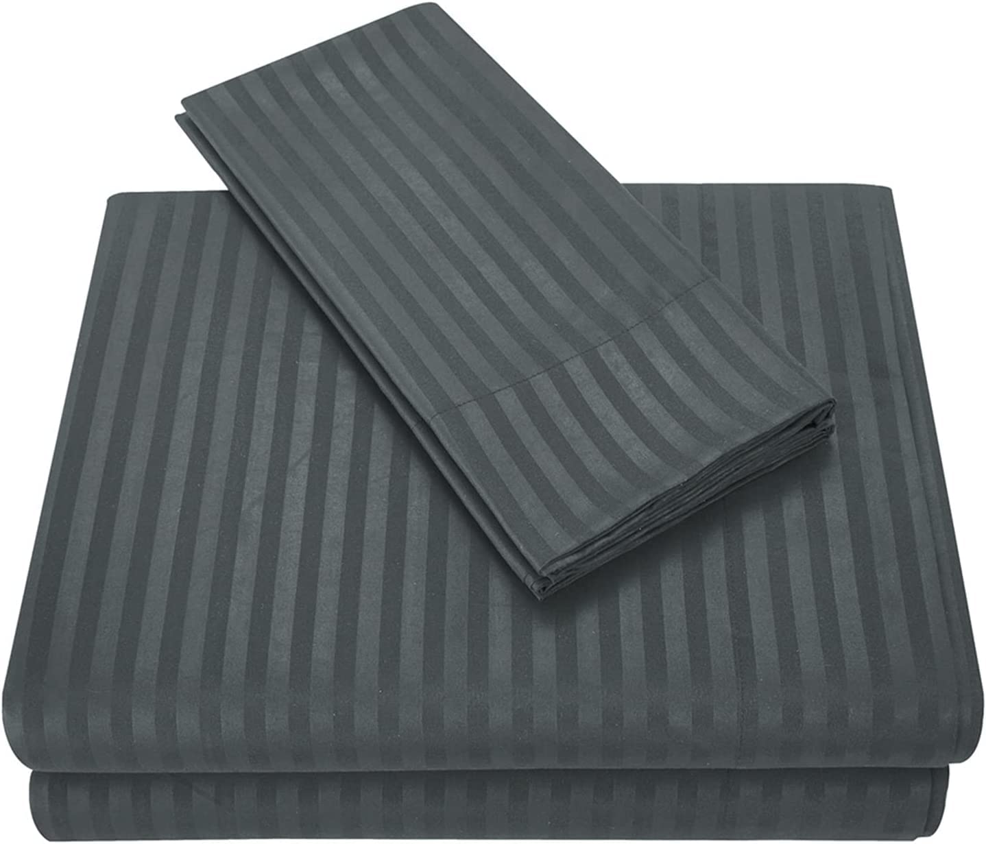 400 Thread Count Cotton Bed Sheets Set 4 PCs, 100% Egyptian Cotton, Soft Sateen Bed Sheets Set, 35 CM Deep Pocket of Fitted Sheet, Dark Grey Stripe, Double