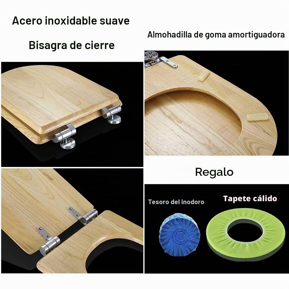 Madera Maciza Universal Asiento De Inodoro Bisagra De Metal Tapa del Inodoro Cierre Lento Y Suave Óxido Y Resistente Al Agua Antibacteriano Y Ecológico Fácil De Instalar,D