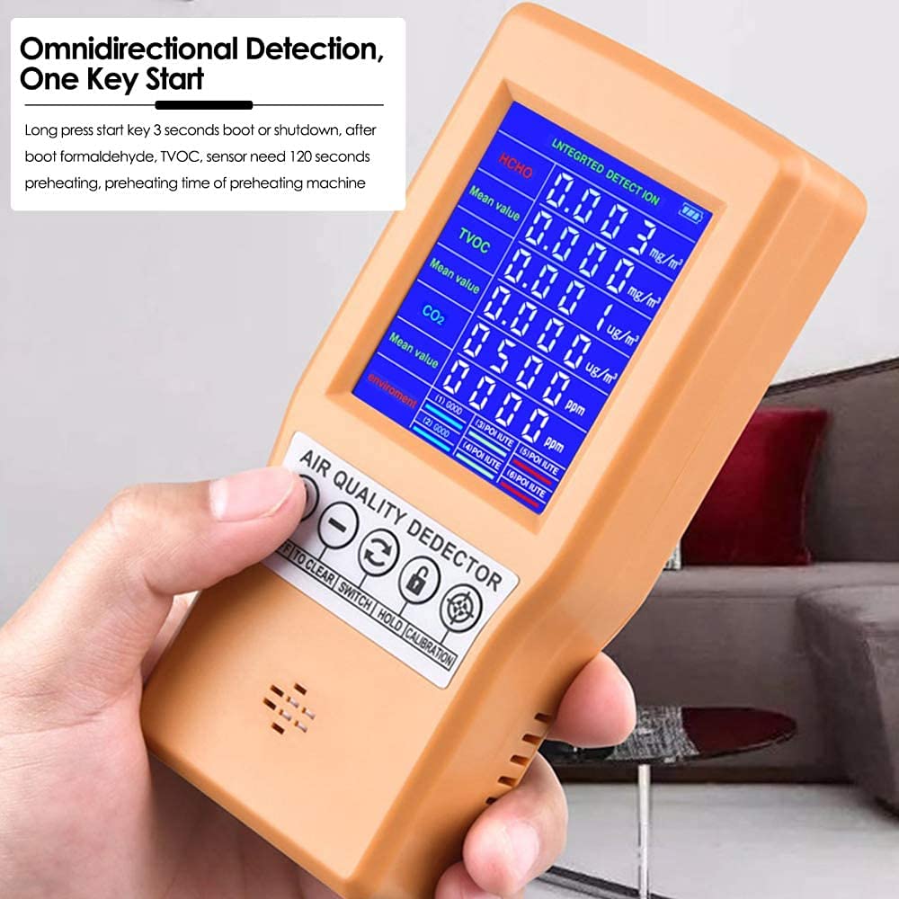 Moniteur de qualité de l'air, intérieur CO2 Dector Rechargeable CO2 formaldéhyde TVOC PM2.5/PM10 testeur pour Bureau à Domicile école