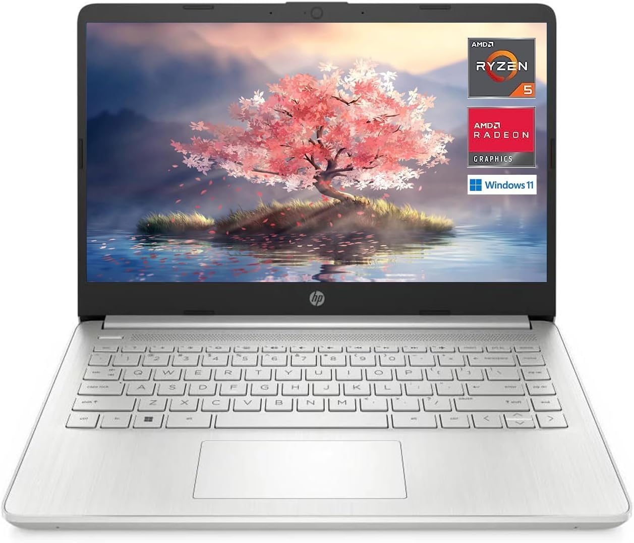 Laptop HP 14 "HD, AMD Ryzen 5 5500U Processore Hexa-Core, 16GB RAM 512GB SSD PCIe, Bluetooth, Webcam, Wifi, lettore di schede multimediali SD, Windows 11 Home, Argento naturale