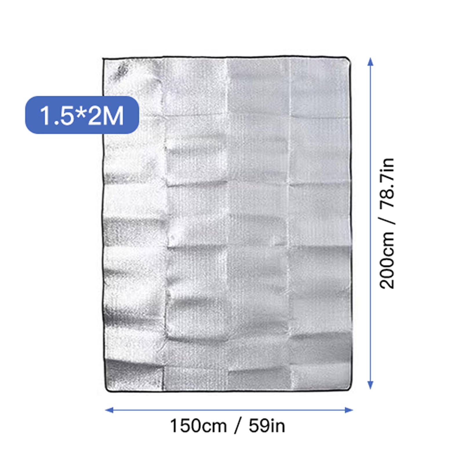 Dilwe Ultralekka Mata Kempingowa, Wodoodporna Odbijanie Ciepła Odporna na wilgoć aluminiową podkładkę do Spania na Zewnątrz z Kolorowym Srebrnym 1*2M na Kemping, Piknik, plażę, Przygoda, Mata (1,5m)