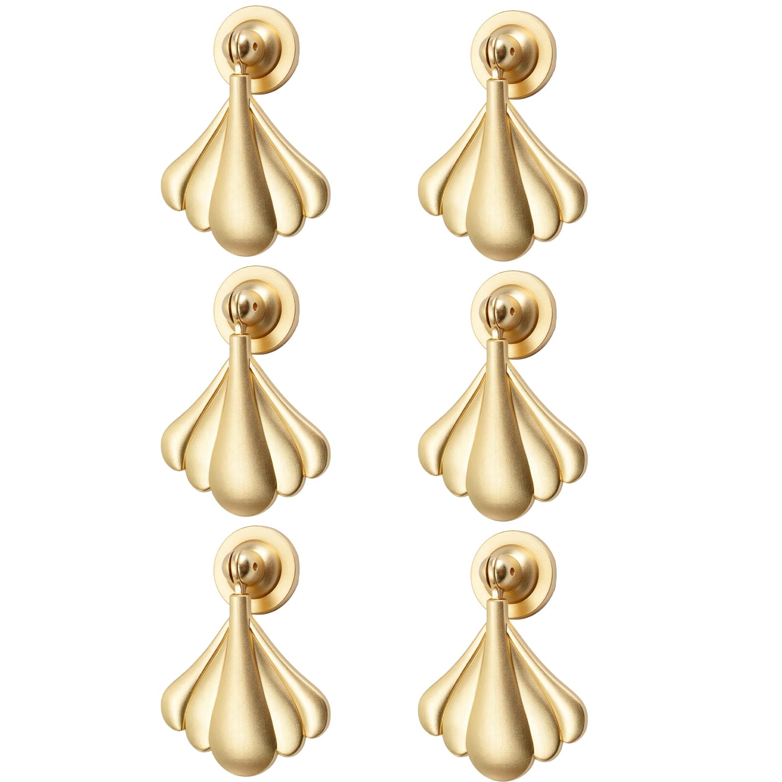 MOROBOR Ginkgo Leaf Shape Handles, 6 PCS Golden Drop Pendant Pulls Hardware Drawer Single Hole Handle for Wardrobe Cupboard Closets Cupboard Dresser